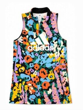 adidas Multicolor Floral Zip-Up Sleeveless Dress— Black Base